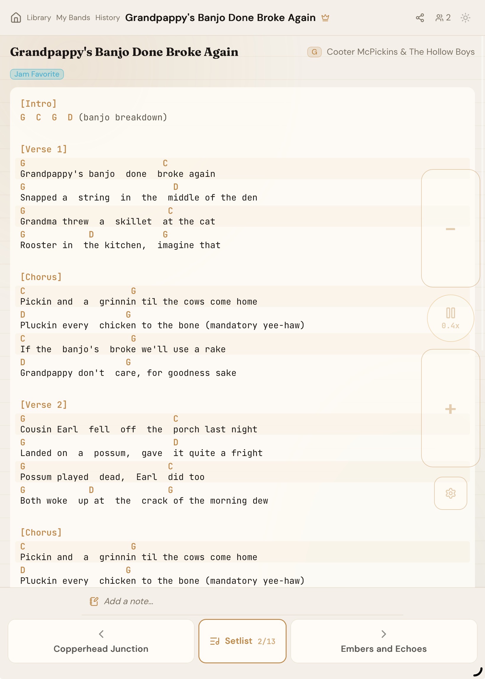 Leader's phone showing song selection